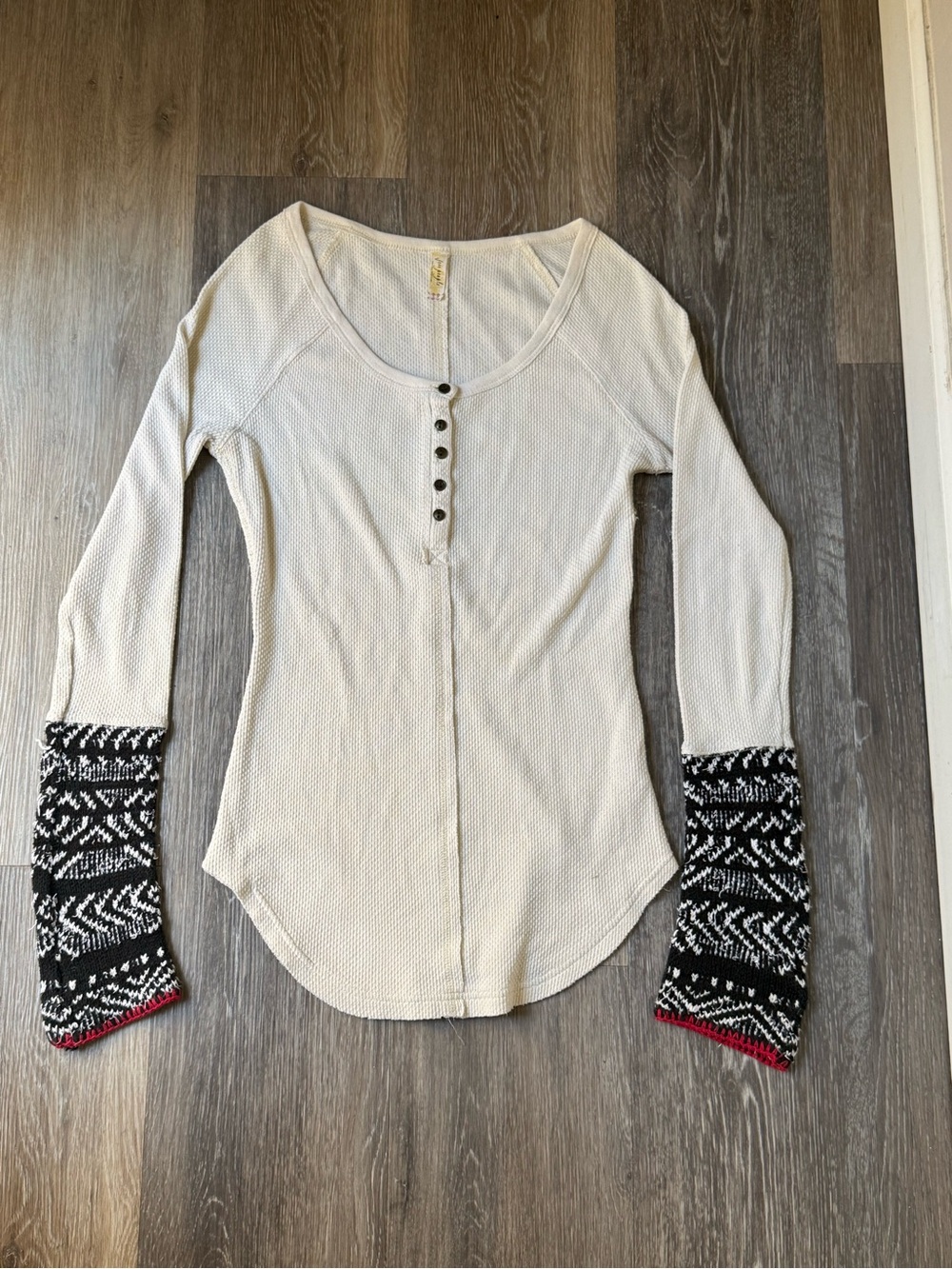 Free People Cream Alpine Cuff Waffle Henley Thermal Small